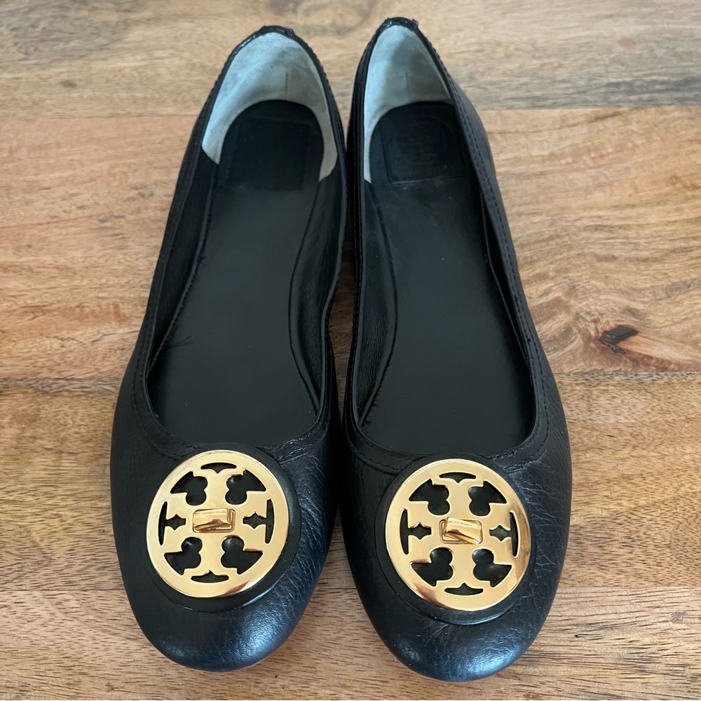 Tory Burch Black Leather Flats Size 10